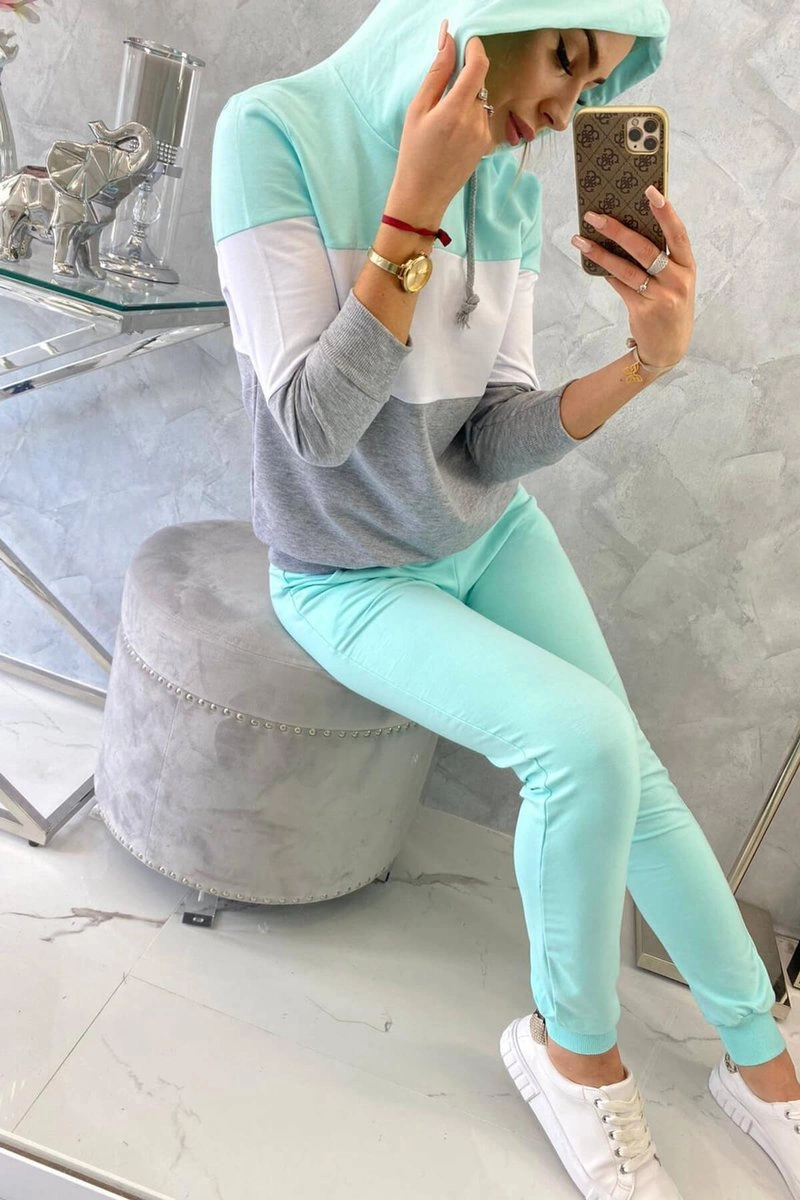 Kesi Set with colorful stripes mint+white