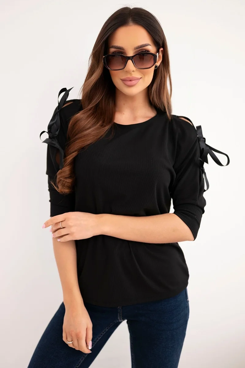 Kesi halenka s ozdobnými stuhami černá