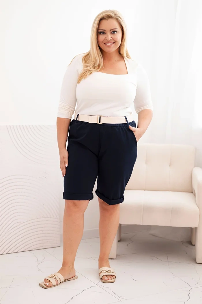 Kesi Włoski Dámské bavlněné šortky Plus Size s páskem tmavě modrá