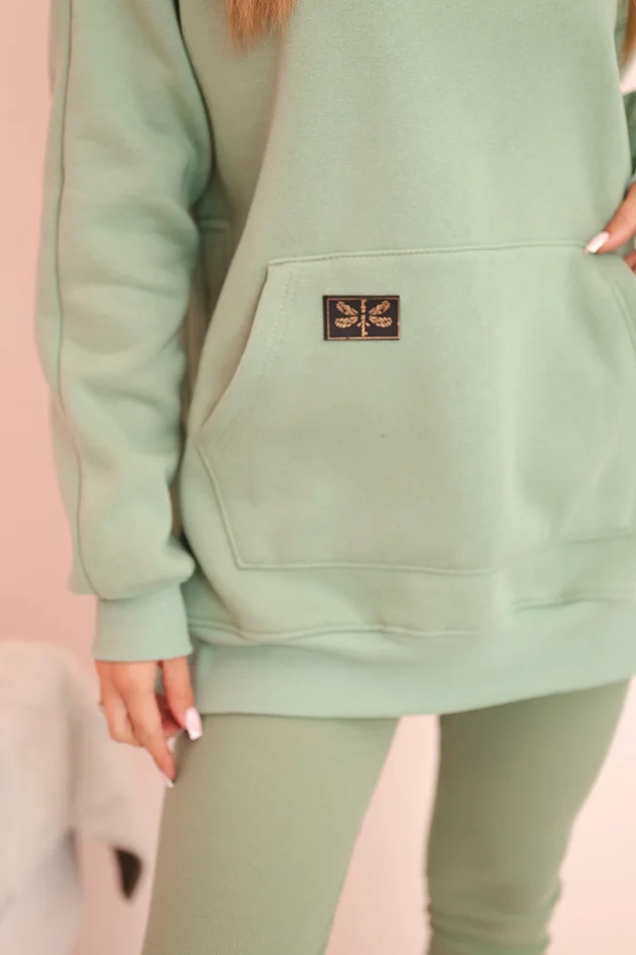 Polski Women&#039;s cotton set with a hooded sweatshirt and high-waisted leggings dark mint