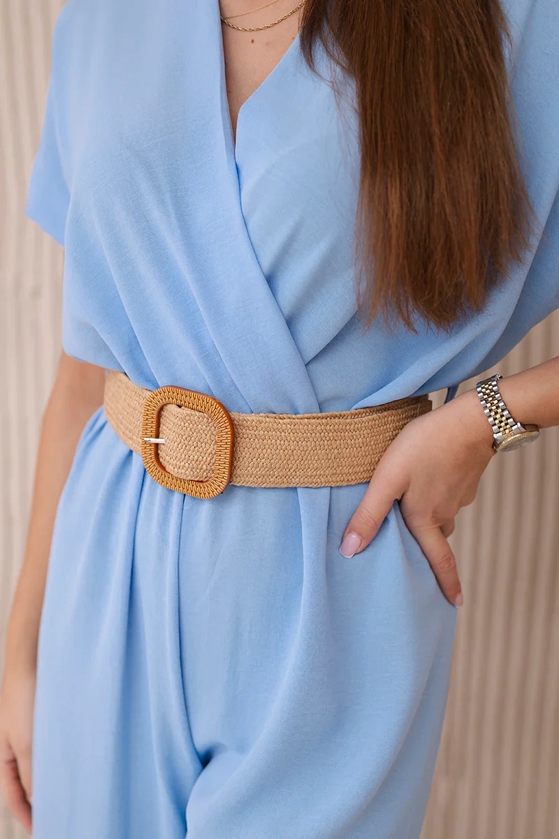 Włoski Overalls with a decorative belt at the waist blue