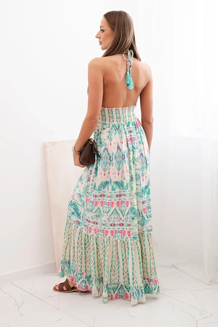 Kesi Włoski Women's viscose dress with straps with a deep neckline and frill mint