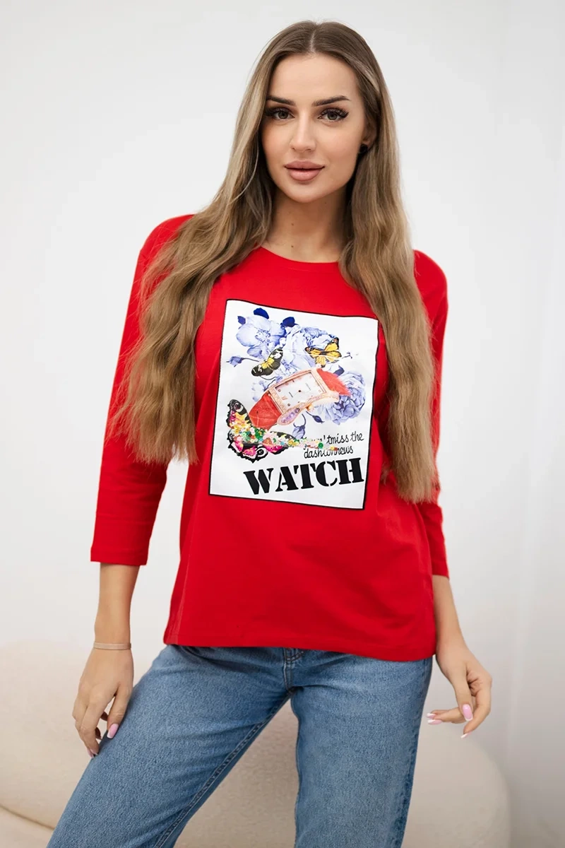 Blouse with 3D Watch red graphics