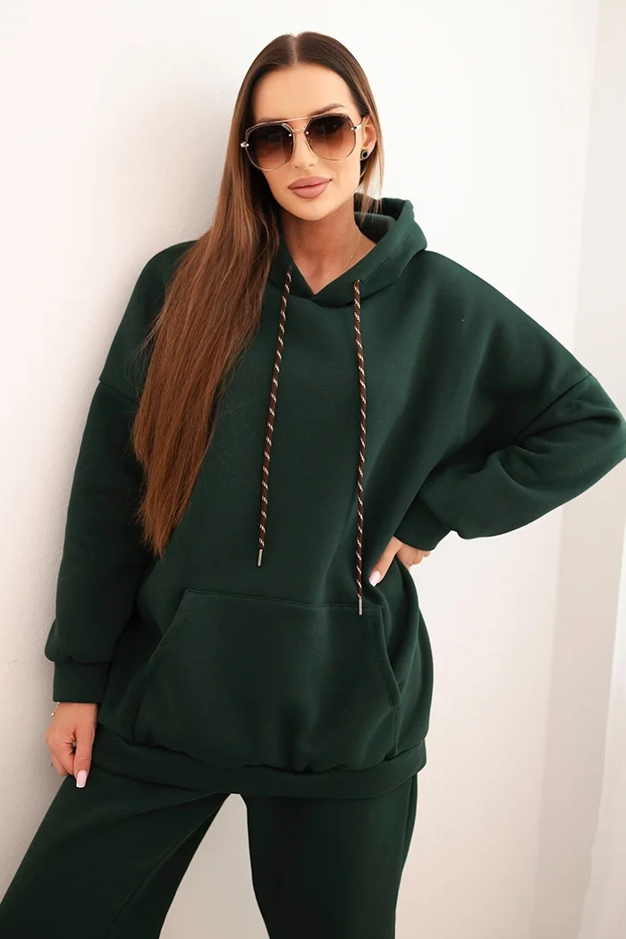 Kesi Włoski Women&#039;s insulated cotton tracksuit with a hood dark green