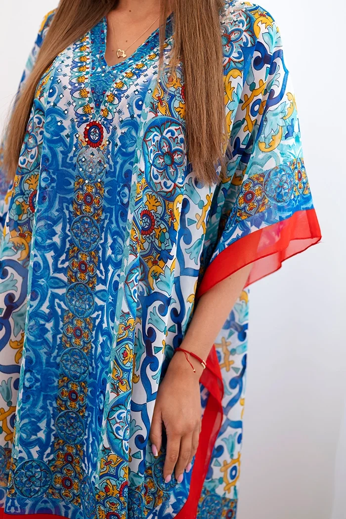 Kesi Włoski Women&#039;s beach poncho with V-neckline denim