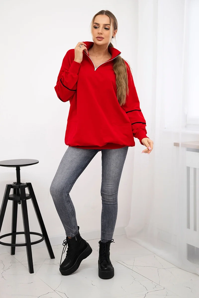 Sweatshirt with zip and pockets red