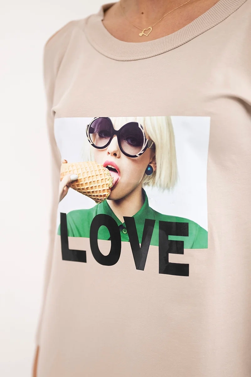 Beige dress with love print