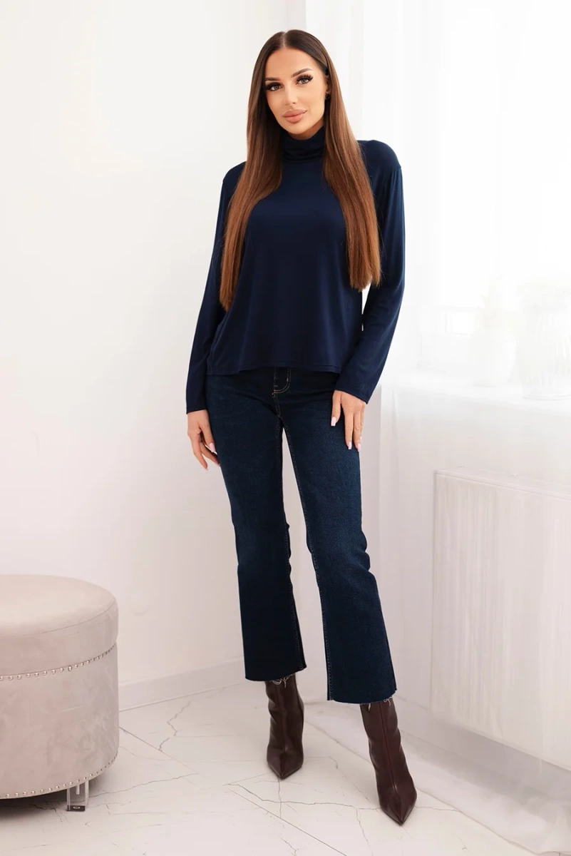 Kesi Włoski Women's viscose blouse with a turtleneck and long sleeves navy blue