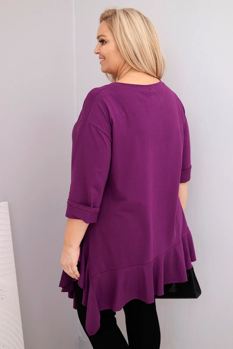 Kesi Włoski Dámska blúzka Plus Size s bavlnou, volánom a podhnutým rukávom tmavozelená