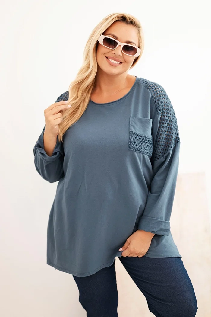 Kesi Włoski Plus Size women&#039;s cotton blouse with print denim