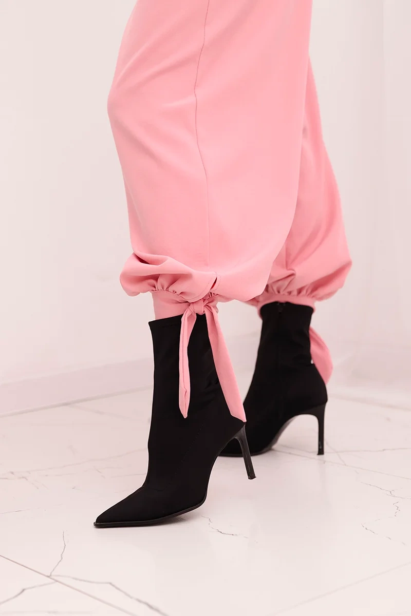 Kesi Włoski Women's wide-leg pants with ties at the bottom light pink