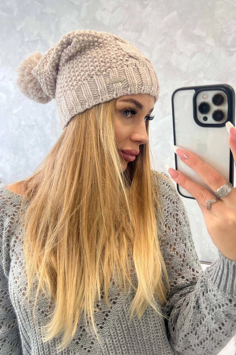 marka niezdefiniowana Cap with fleece Justyna K253 light beige