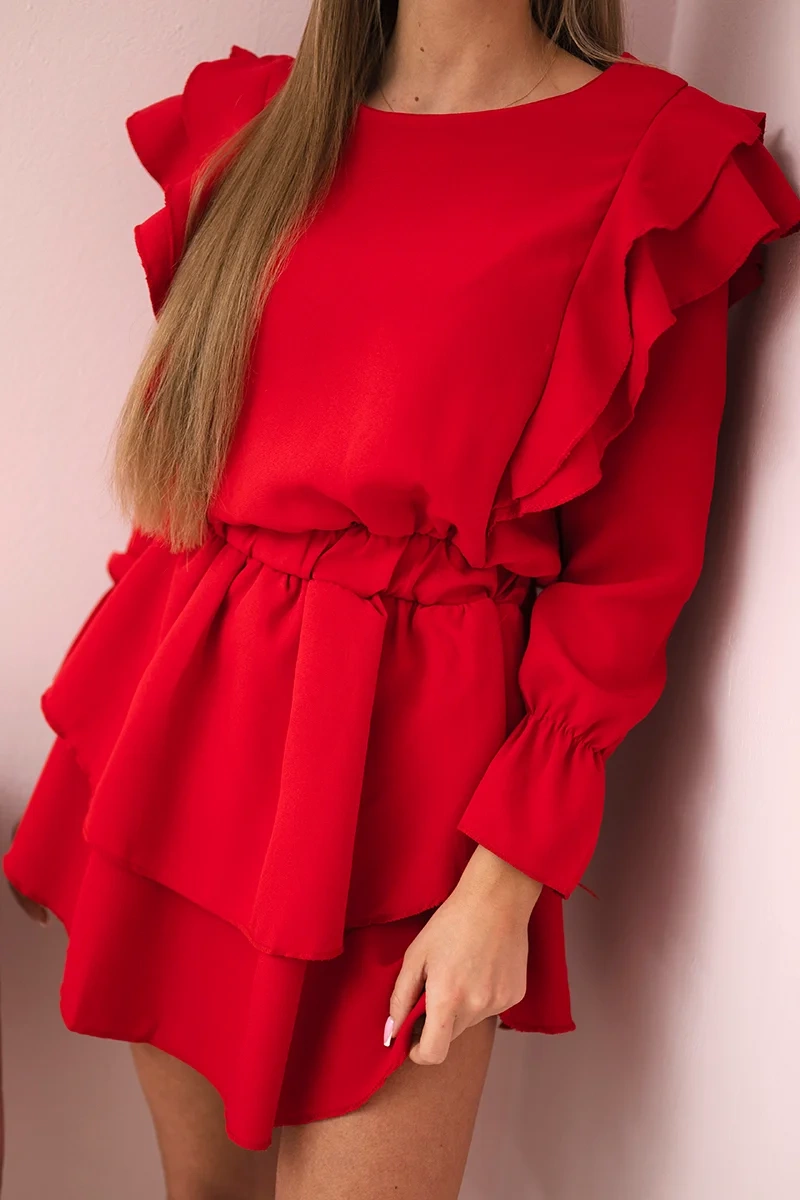 Red dress with vertical ruffles