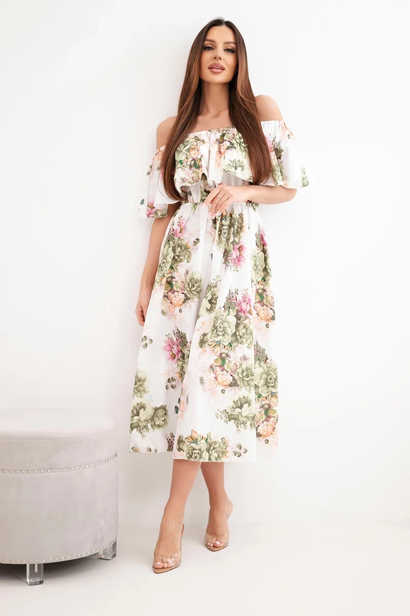 Kesi Włoski dámske off-the-shoulder šaty khaki