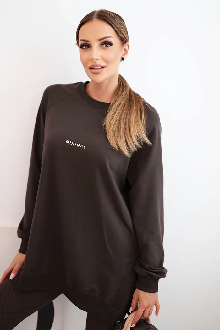Polski Women's cotton set sweatshirt and leggings with the inscription Minimal brown