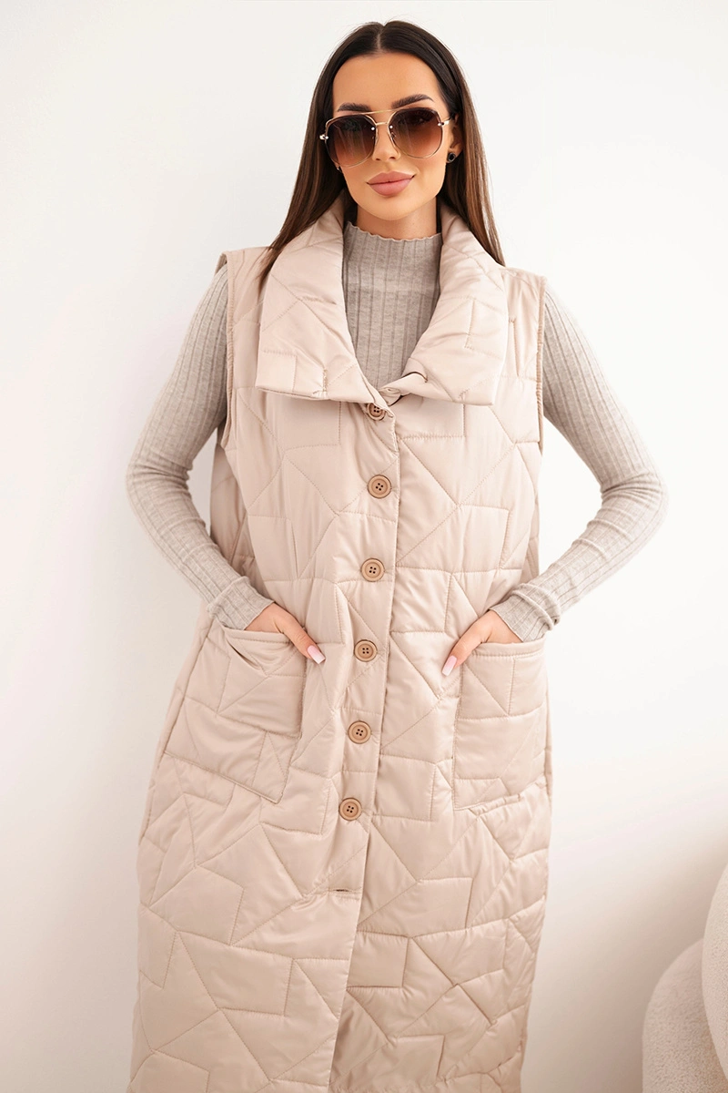 Дамски дълъг ватиран елек с джобове