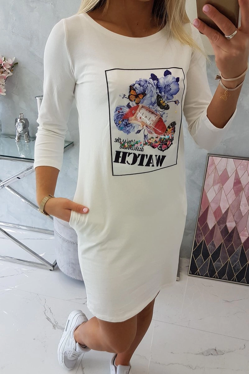 Dress with 3D graphics Watch ecru