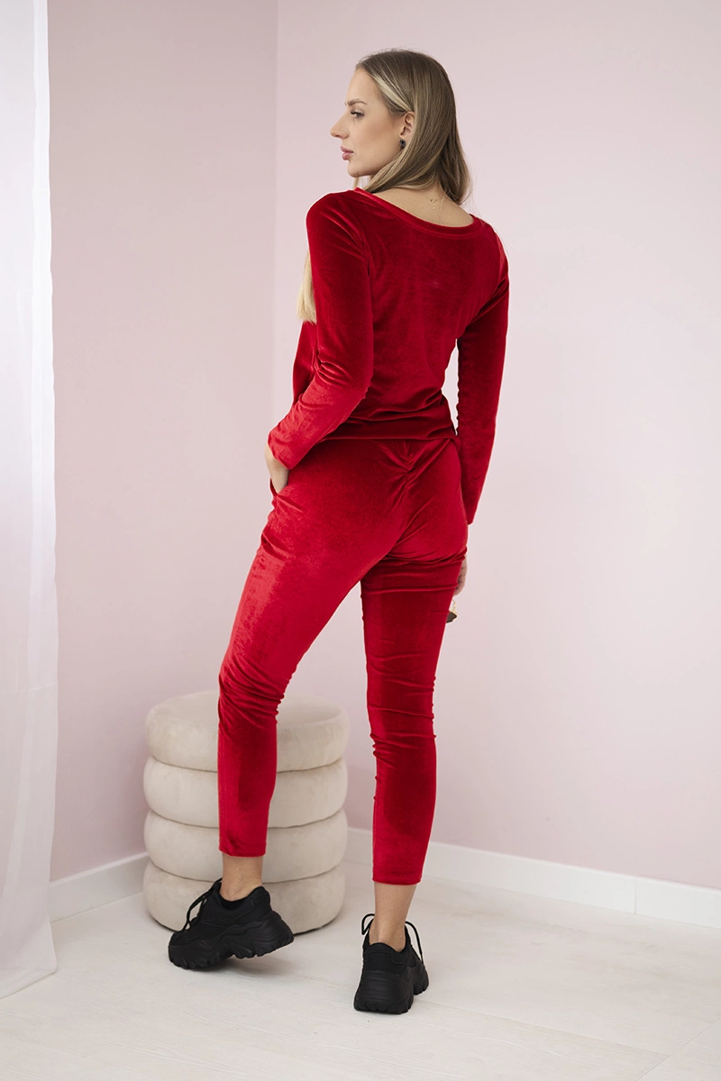 Red velour set with frills at the back