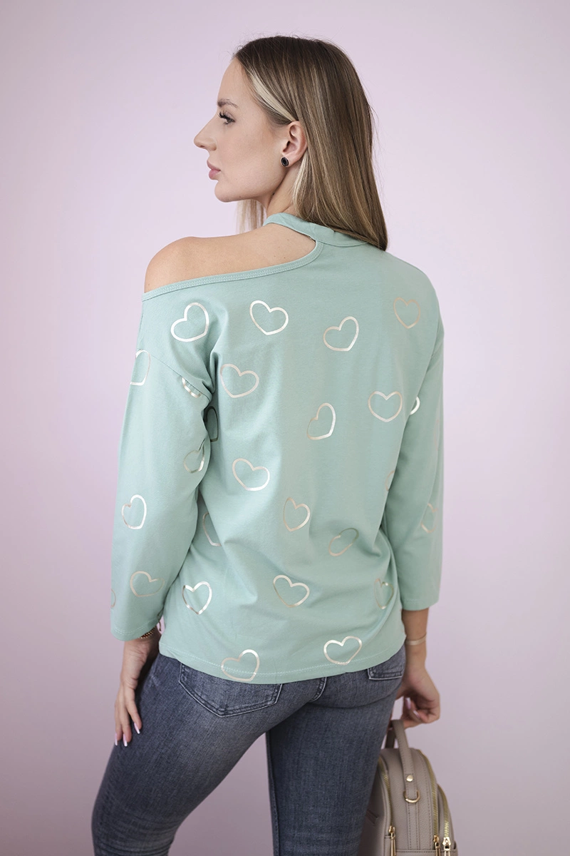 Blouse with heart print dark mint