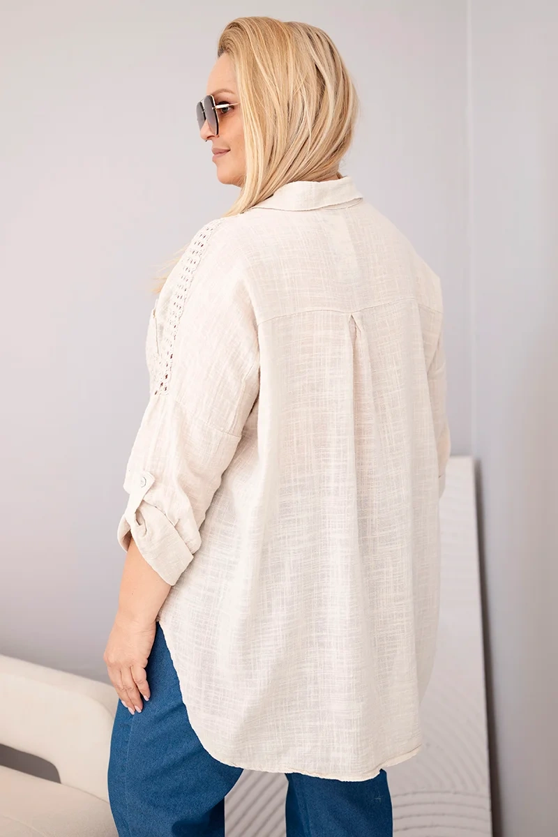 Kesi Włoski Plus Size košeľa s čipkou béžová