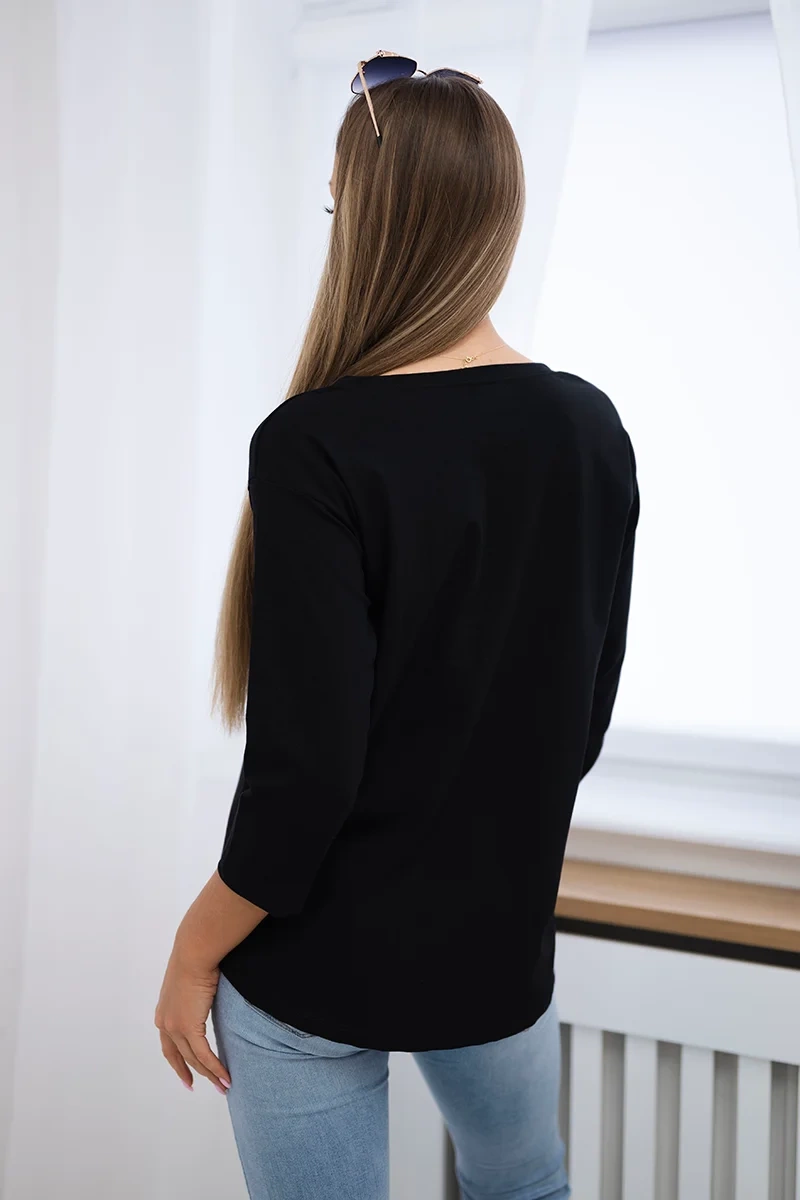 Blouse with 3D black flamingo graphics