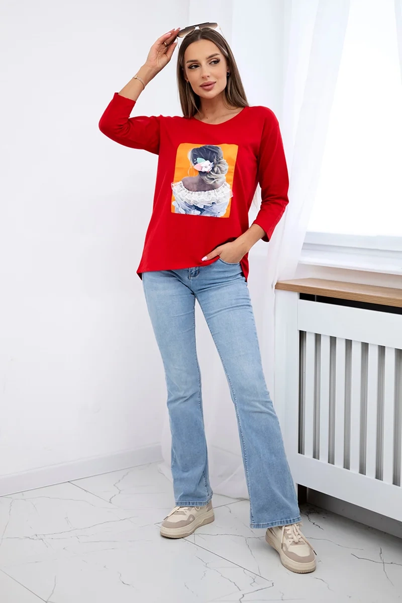 Blouse with 3D graphics, lace red