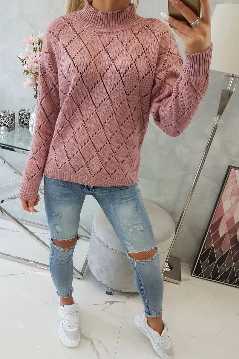 Kesi Sweater high neck with diamond pattern dark pink