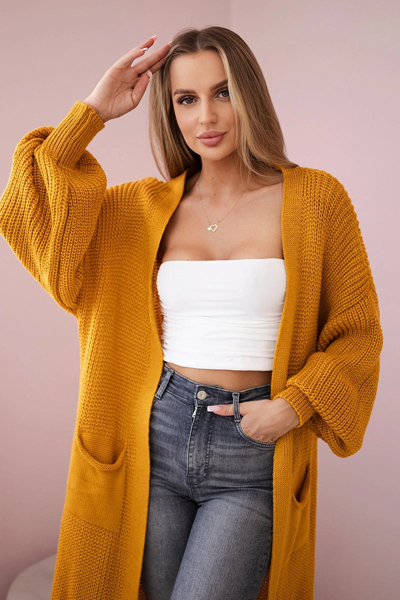 Włoski Sweater long cardigan mustard