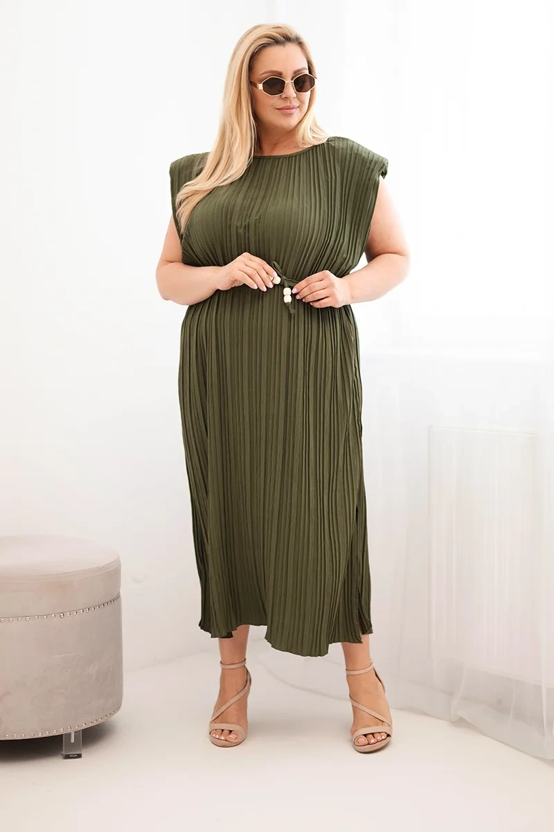 Kesi Plus size plisované midi šaty khaki