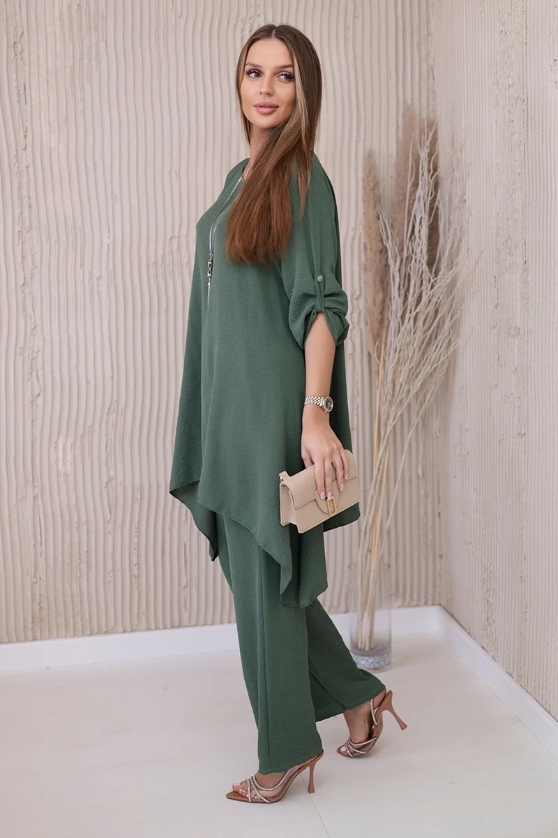 Kesi Włoski Set of blouse + pants with pendant dark khaki