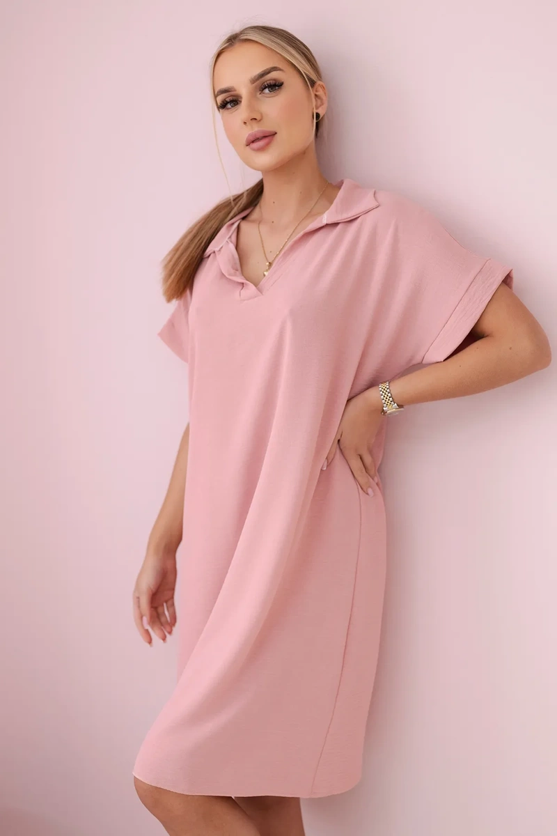 Włoski V-neck dress with collar dark powder pink