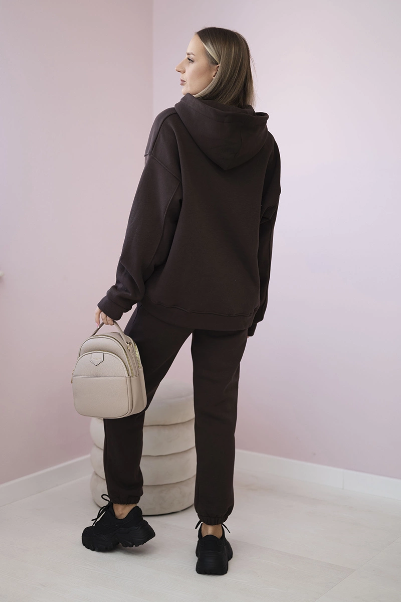 Insulated cotton set, sweatshirt with embroidery + brown trousers