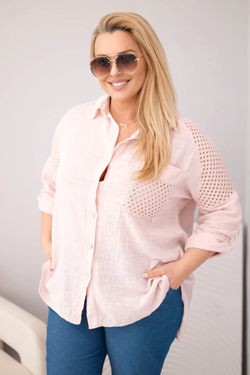 Дамска блуза с големи размери с яка и дантелена вложка