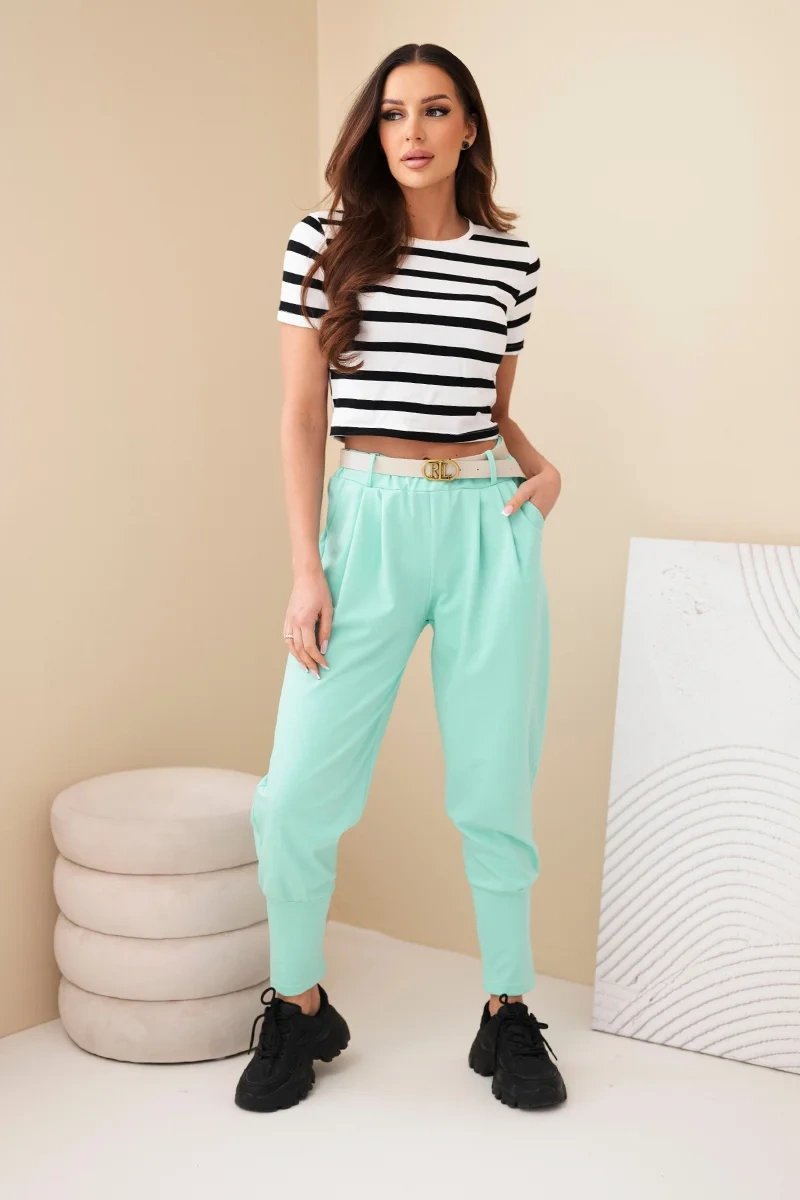 Dámské kalhoty s vysokým pasem a páskem