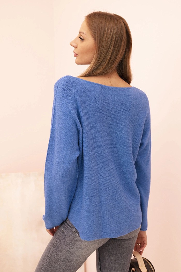Kesi Włoski Women&#039;s sweater with viscose and V-neck dark denim