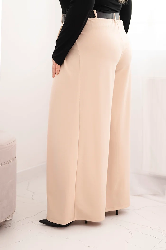 Kesi Włoski Plus Size women's pants with wide legs and a belt beige