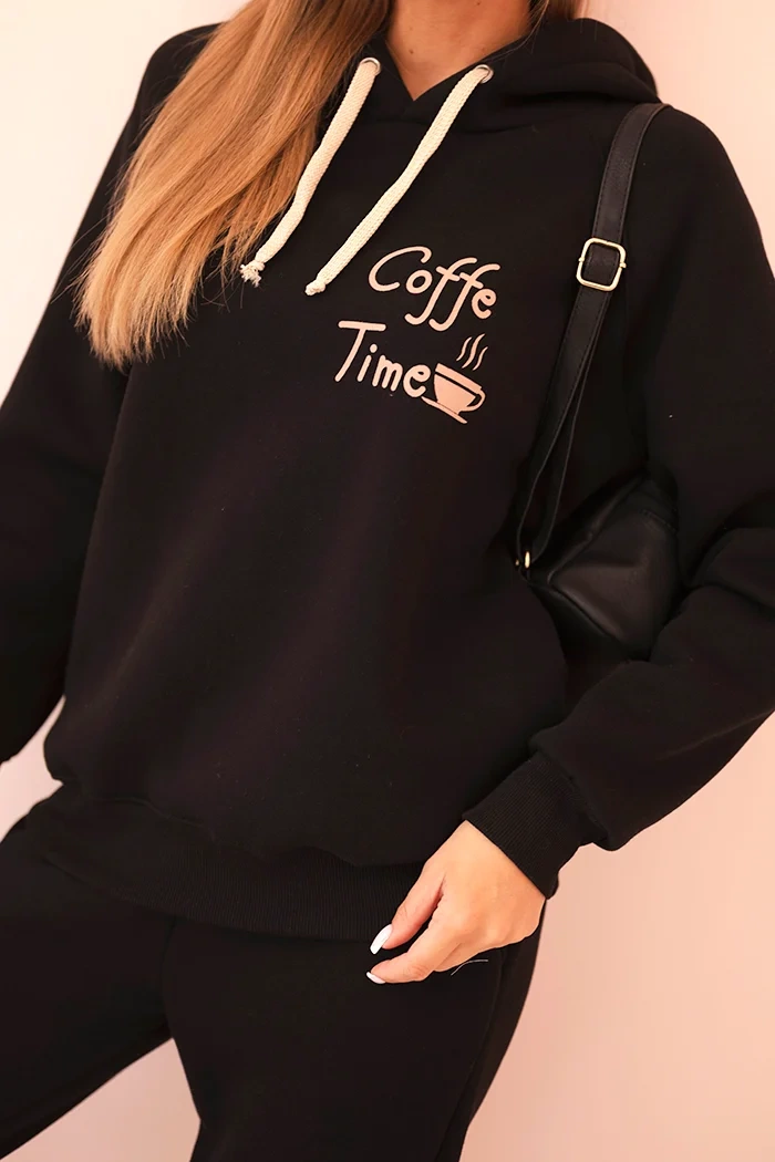 Polski Women&#039;s cotton thermal set with print black