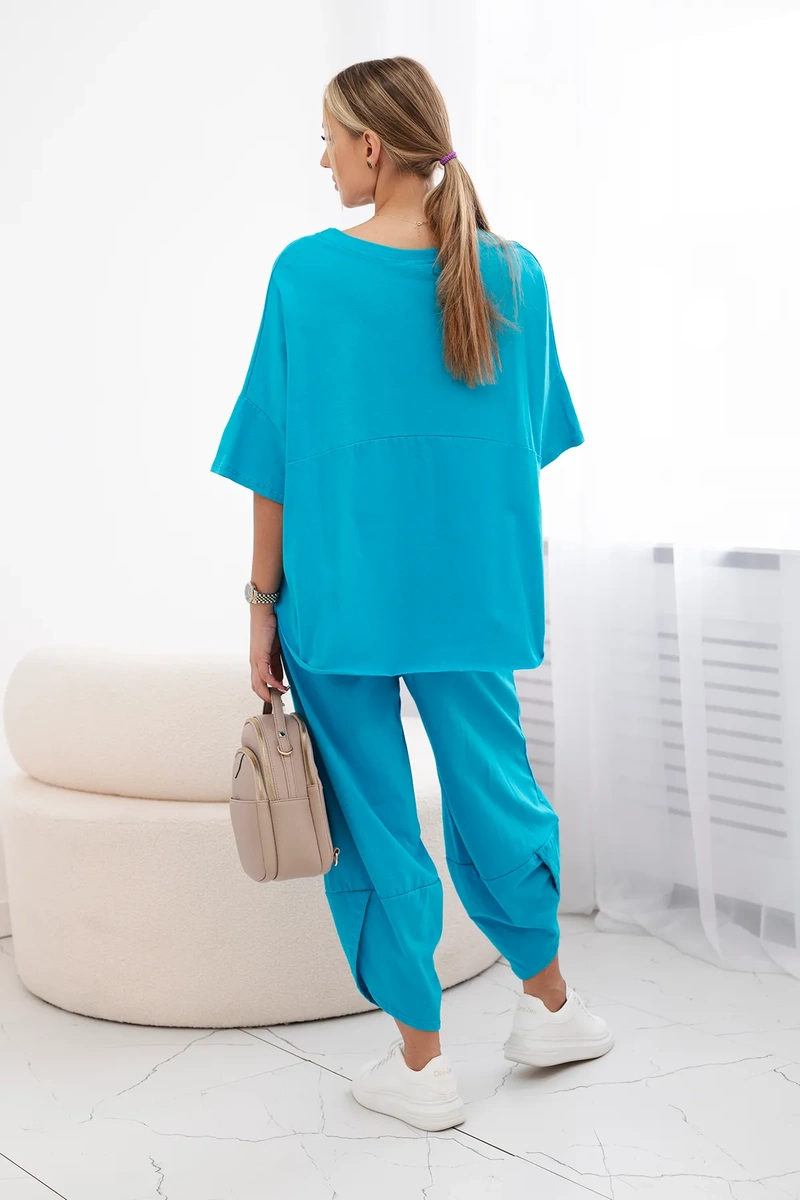 Kesi Włoski Cotton set blouse + trousers turquoise