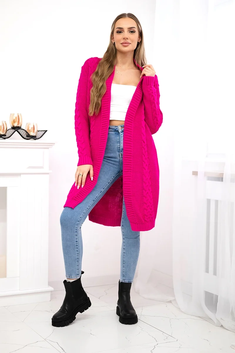 Cardigan sweater braided in fuchsia color