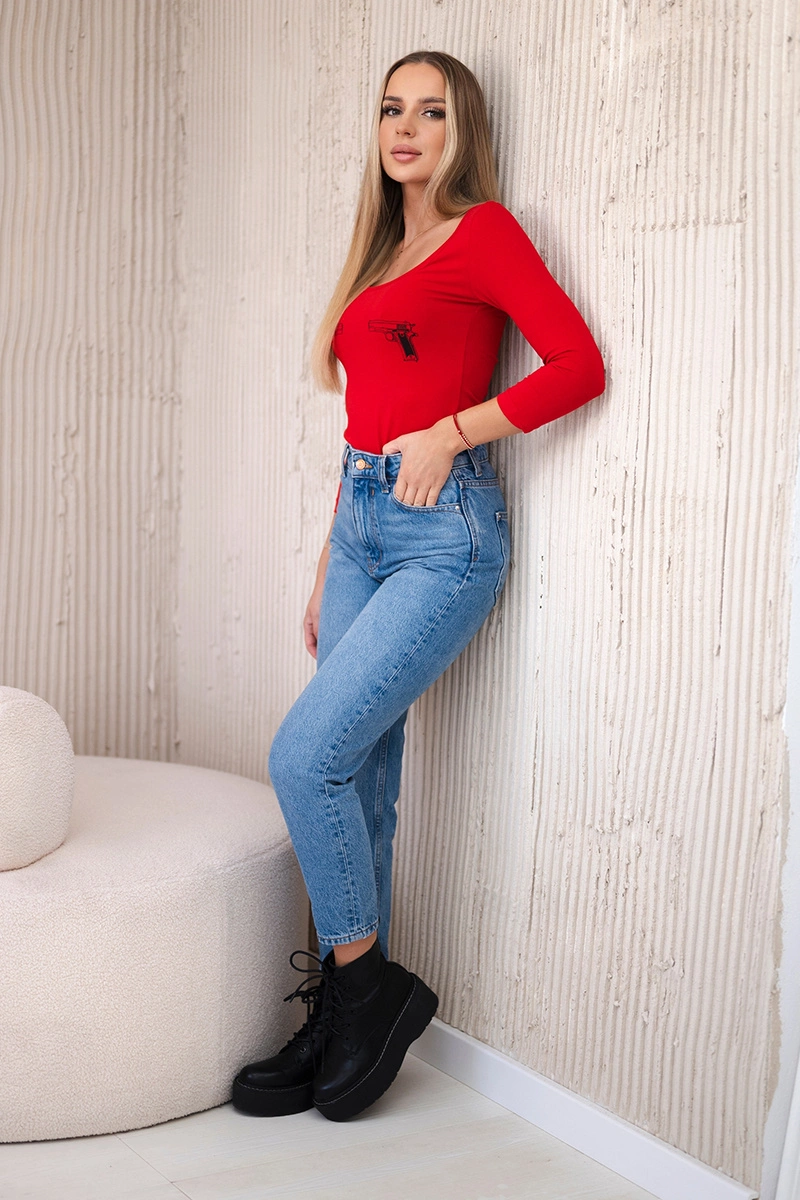 Body blouse with red gun print
