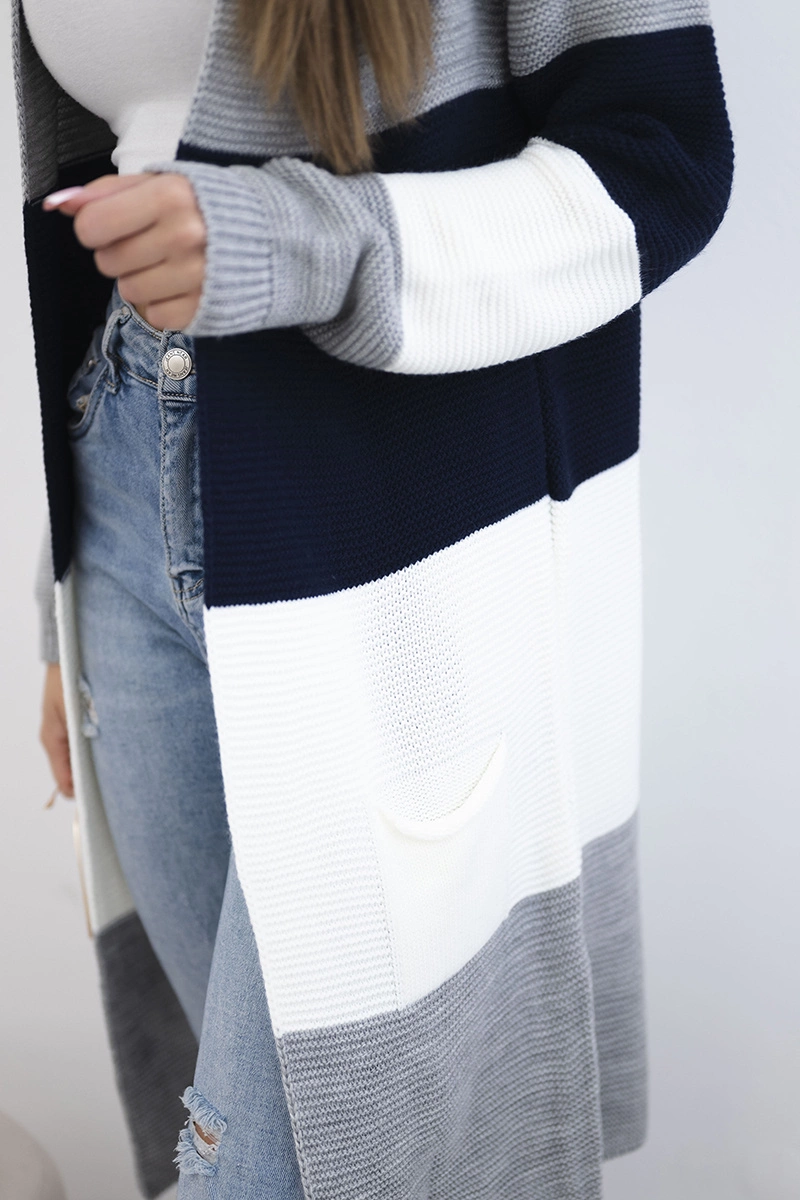 Cardigan sweater on straps gray+navy blue