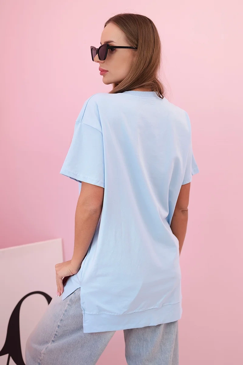 Kesi Women's oversized cotton T-shirt with a heart and fringes blue