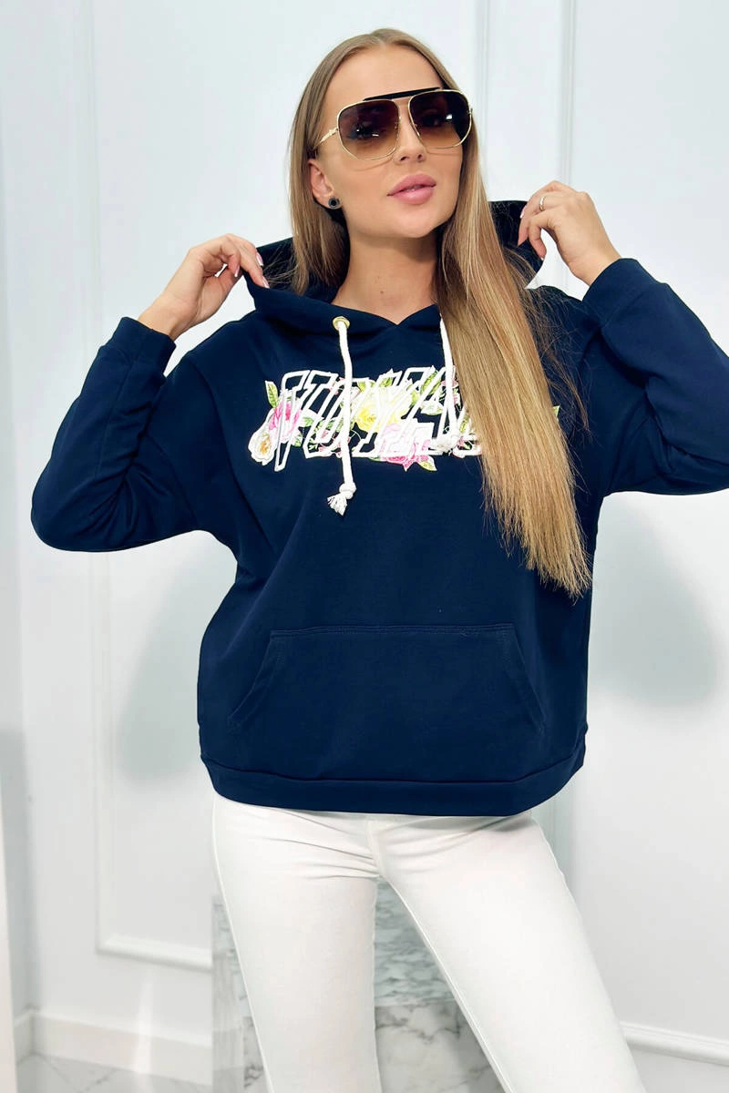 Kesi Sweatshirt with Voyage inscription navy blue