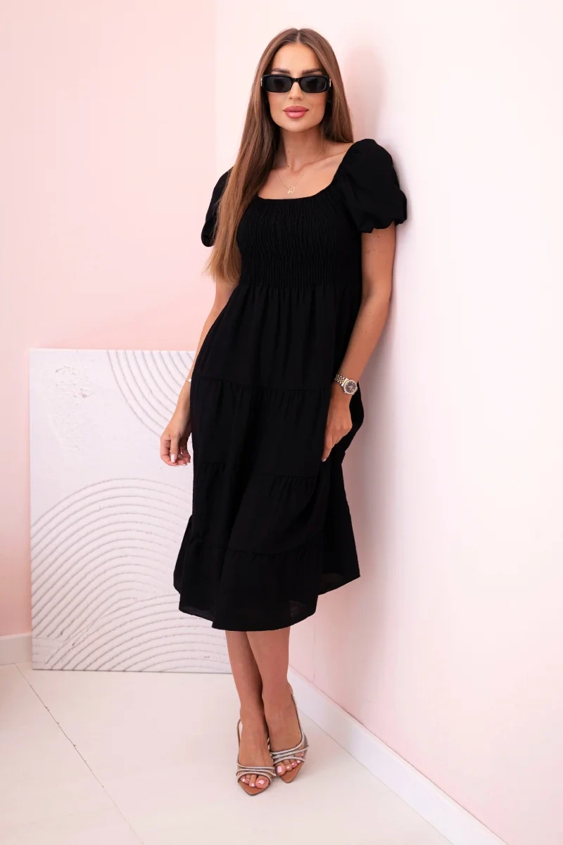 Kesi Włoski Womens viscose dress with puffed sleeves and a ruffled top black