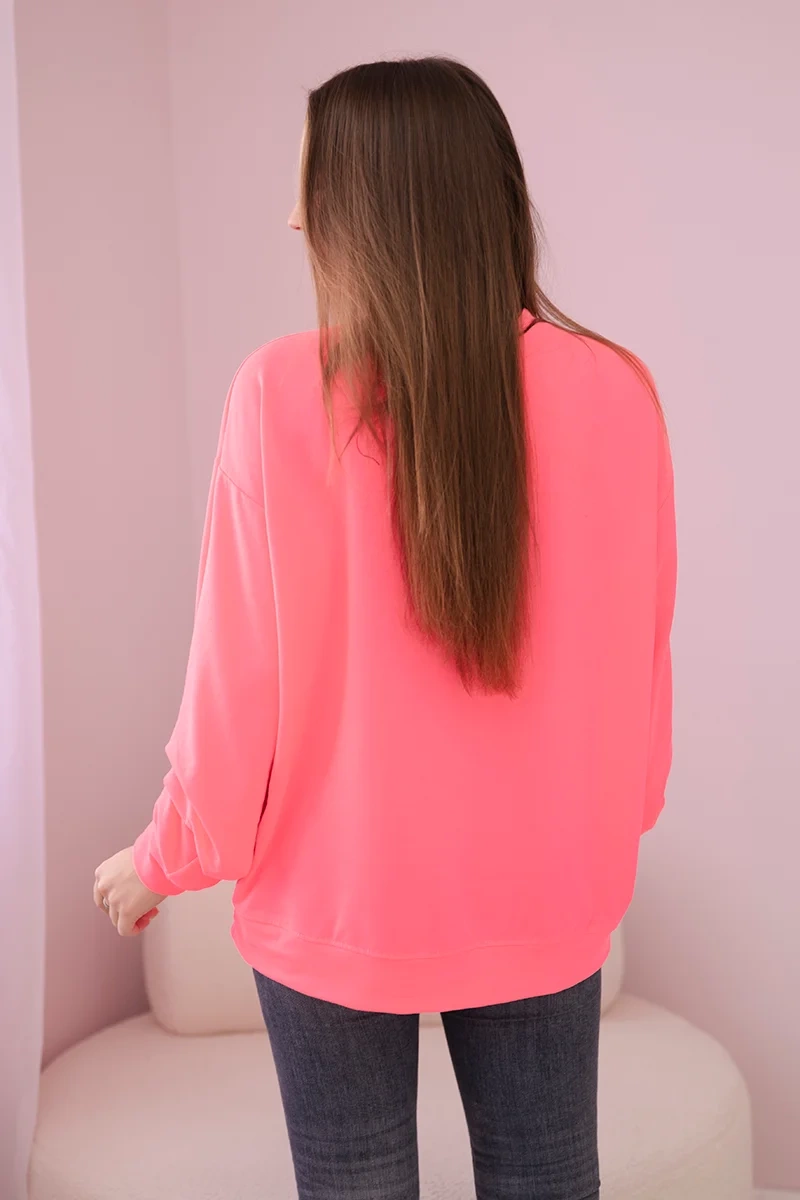 Pink Neon Cotton Blouse with Bow