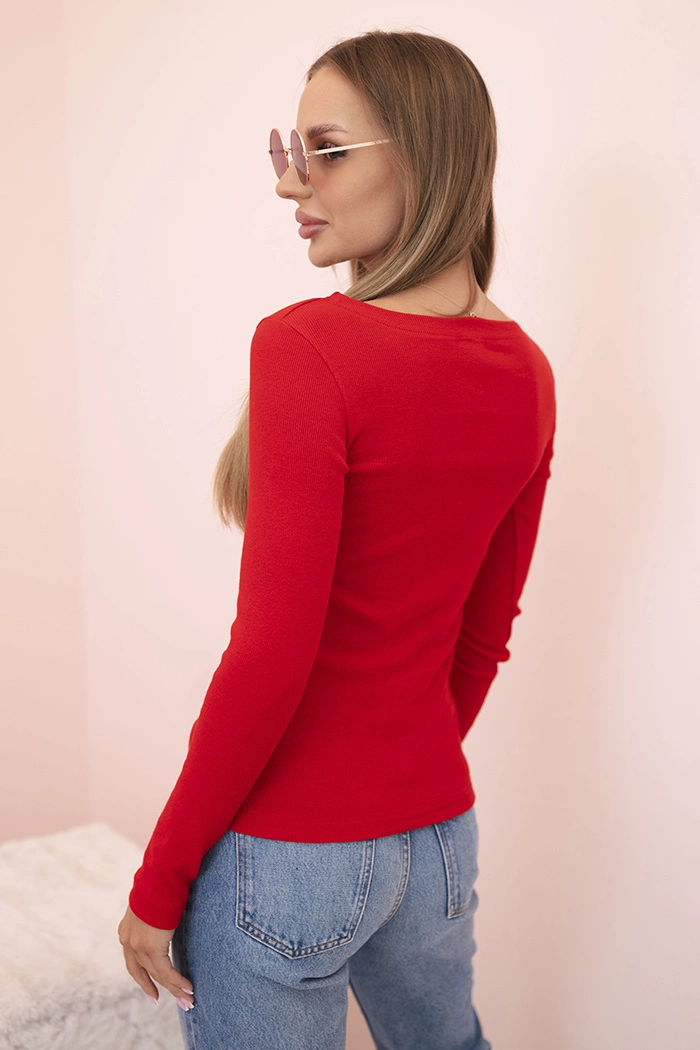 Kesi Women's cotton long-sleeve blouse with a boat neckline red