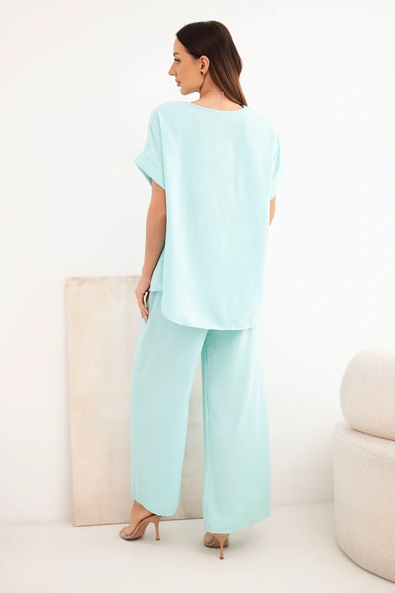 Women's set blouse with necklace + trousers - mint