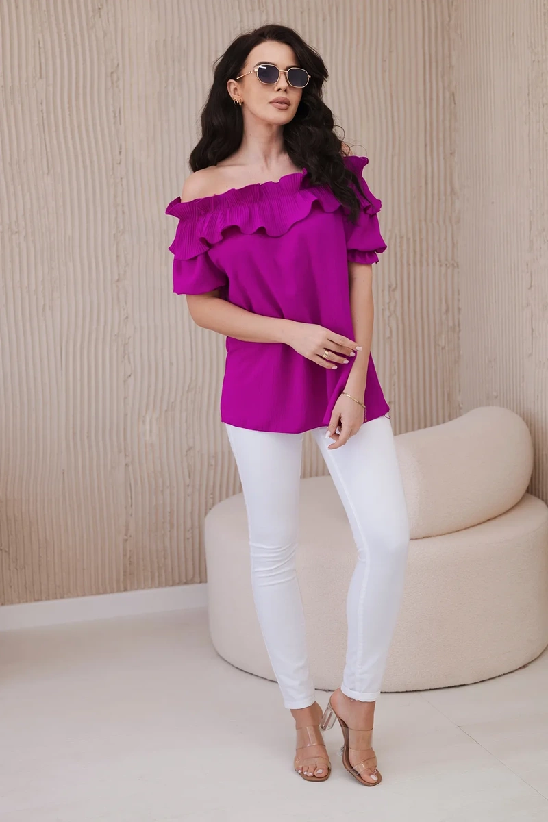 Spanish blouse with decorative ruffle dark purple