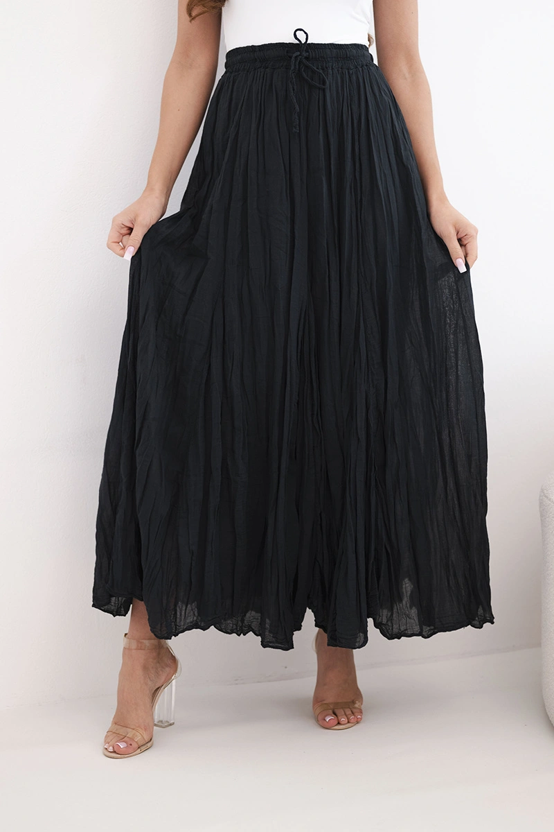 Дамска макси памучна пола с ластик на талията, черна