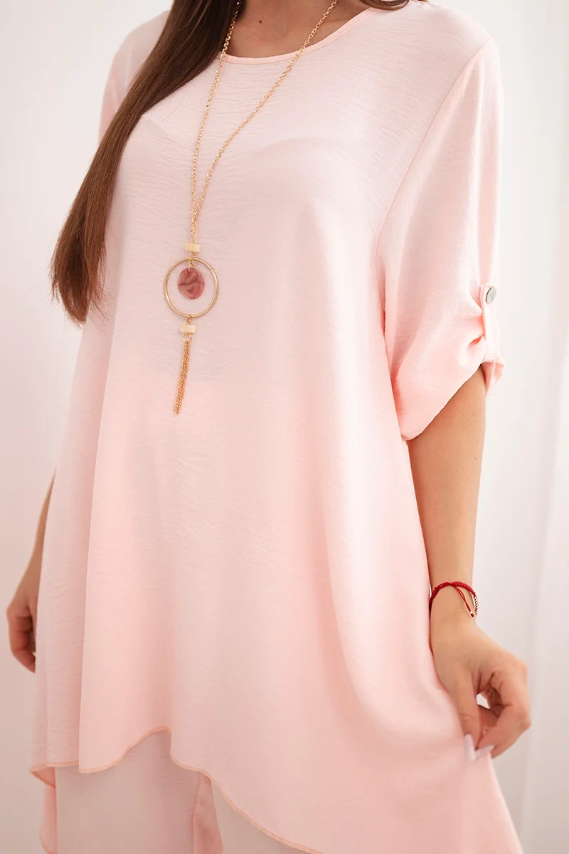 Set blouse + trousers with pendant powder pink